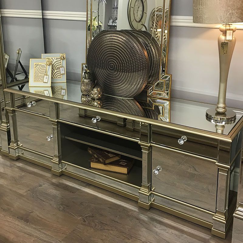 Athens Gold Mirrored Tv Entertainment Stand – Large (View 5 of 12)