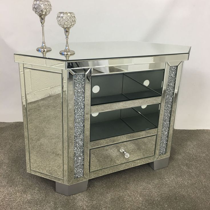 Favorite Gold Corner Tv Stands Within Sparkly Tall Venetian Mirrored Glass Diamond Crystal (View 4 of 12)