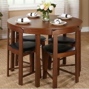 5 Piece Dining Set Round Compact Modern Space Saving Table With Regard To Dark Brown Round Dining Tables (View 14 of 15)