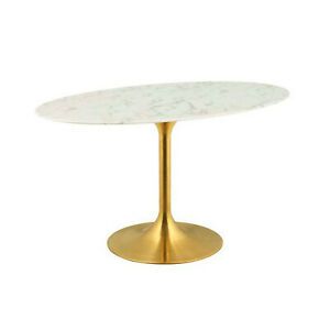 54" Oval Tulip Dining Table Genuine Stone Artificial Pertaining To Gold Dining Tables (View 9 of 15)