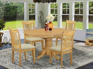 5pc Avon Kitchen Dining Set Oval Pedestal Table + 4 Intended For Light Brown Round Dining Tables (View 7 of 15)