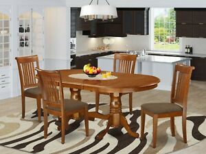 5Pc Plainville Dining Set, Pedestal Table W/ Leaf + 4 With Vintage Brown 48 Inch Round Dining Tables (View 8 of 15)
