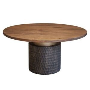 60" W Round Dining Table Solid Mango Wood With Reclaimed Intended For Dark Hazelnut Dining Tables (View 11 of 15)