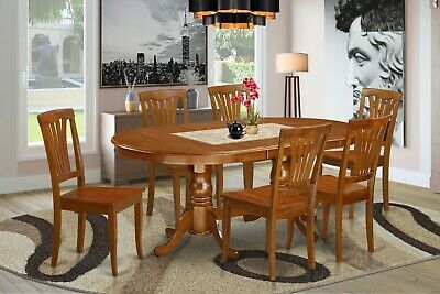 7Pc Oval Dinette Kitchen Dining Set Table W/ 6 Wood Seat Inside Brown Dining Tables (View 13 of 15)