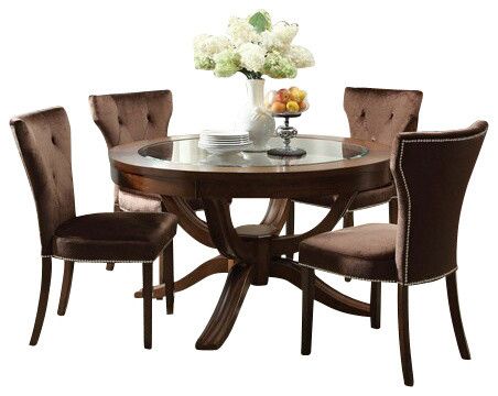 Acme Furniture 5 Piece Kingston Wood Round Table Set Pertaining To Vintage Brown Round Dining Tables (View 9 of 15)