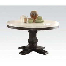 Acme Nolan Round Dining Table In White Marble/weathered With Regard To White And Black Dining Tables (View 13 of 15)