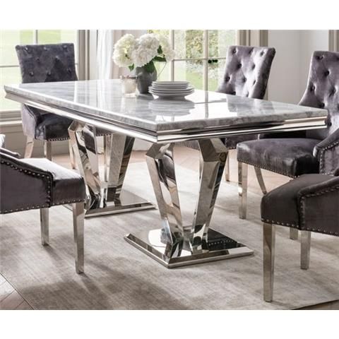 Arturo 160Cm Grey Marble And Stainless Steel Chrome Dining For Gray Dining Tables (View 3 of 15)