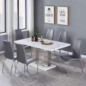 Atlanta Dining Table In Marble Effect Gloss With 6 Grey Pertaining To Glossy Gray Dining Tables (View 9 of 15)