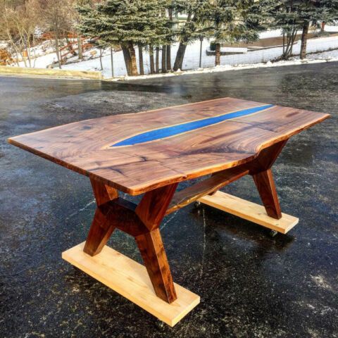 Black Walnut Epoxy River Dining Table | Dining Tables Regarding Black And Walnut Dining Tables (View 6 of 15)