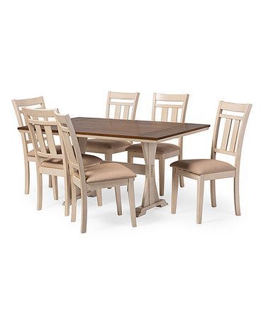 Brown & Cream Seven Piece Antique Oak Dining Set Throughout Vintage Brown 48 Inch Round Dining Tables (View 4 of 15)