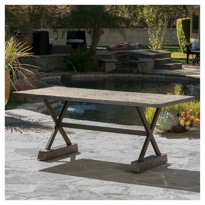 Chalmette Rectangular Light Weight Concrete Patio Dining Pertaining To Light Brown Dining Tables (View 10 of 15)