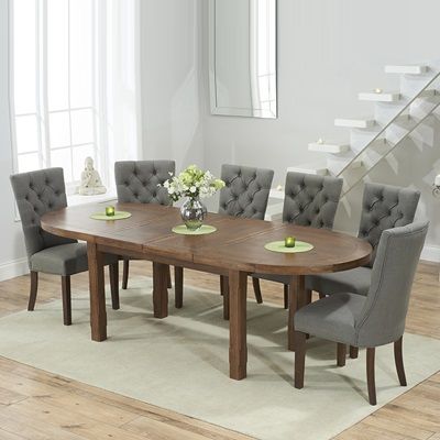 Chevron Dark Oak Oval Extending Dining Table With 6 Albany With Regard To Gray Dining Tables (View 1 of 15)