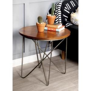 Dark Brown Round Side Table With Gray Iron Legs 28739 Intended For Dark Brown Round Dining Tables (View 12 of 15)