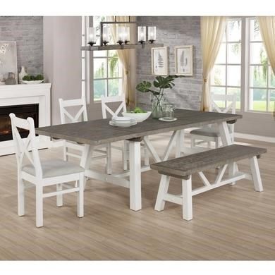 Extendable Wood Dining Table In White & Grey Wash With 4 Pertaining To White And Black Dining Tables (View 1 of 15)