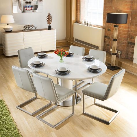 Extending Round Oval Dining Table Set White Gloss + 6 Ice With Glossy Gray Dining Tables (View 7 of 15)