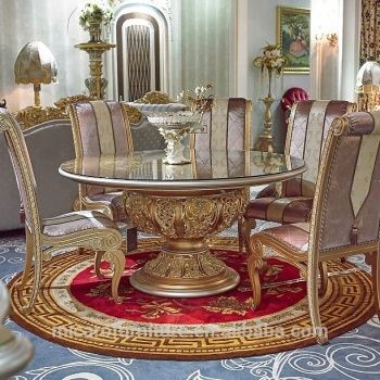 Hot Sale Antique Gold Finished Baroque Solid Wood Inside Gold Dining Tables (View 8 of 15)