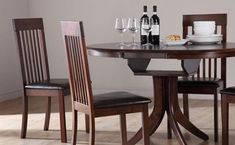 Hudson Round Extending Dark Wood Dining Table And 4 Oxford Within Dark Hazelnut Dining Tables (View 12 of 15)