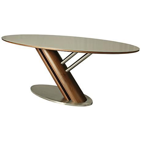 Impacterra Judith Steel And Walnut Oval Dining Table In Walnut Tove Dining Tables (View 1 of 15)