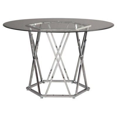 Madanere Round Dining Room Table Chrome – Signature Design Inside Chrome Metal Dining Tables (View 10 of 15)