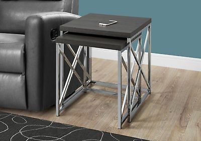 Monarch Specialities Nesting Table – 2Pcs Set / Grey With Intended For Chrome Metal Dining Tables (View 13 of 15)