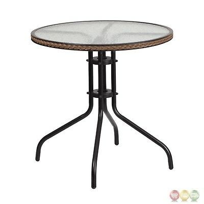 Outdoor Patio 28'' Round Tempered Glass Top Metal Bistro Intended For Dark Brown Round Dining Tables (View 8 of 15)