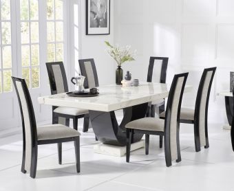 Raphael 200cm Grey Pedestal Marble Dining Table Regarding White And Black Dining Tables (View 5 of 15)