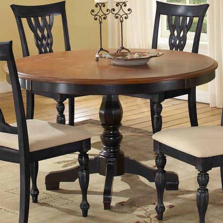 Round Wood Dining Table With A Black Finished Pedestal With Dark Oak Wood Dining Tables (View 4 of 15)