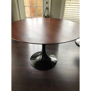 Shop Eero Saarinen Style Tulip Dining Table In Black With Throughout Dark Walnut And Black Dining Tables (View 15 of 15)