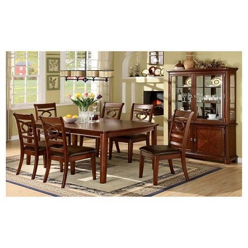Sun & Pine 7pc Simple Dining Table Set Wood/brown Cherry With Brown Dining Tables With Removable Leaves (View 14 of 15)