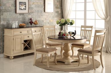 Timeless Two Tone Off White Brown Cherry Dining Table Set Regarding Vintage Brown 48 Inch Round Dining Tables (View 9 of 15)