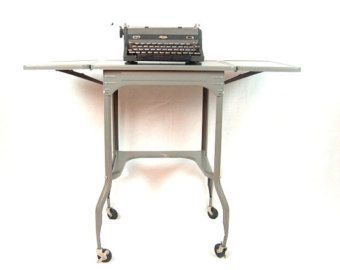 Vintage Industrial Table Metal Typewriter Stand Rolling With Gray Drop Leaf Tables (View 14 of 15)
