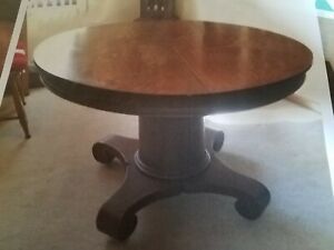 Vintage Solid Oak Dining Table On Four Leg Pedestal 45 In Antique Oak Dining Tables (View 11 of 15)