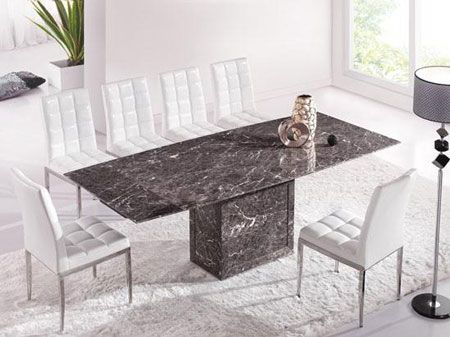 Zeus Brown Grey Marble Extending Dining Table And 8 White With White And Black Dining Tables (View 3 of 15)