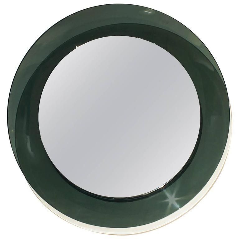 1960´s Round Mirrorcristal Art, Green Gray Rounded Cristal Frame Within Round Gray Disc Metal Wall Art (View 10 of 15)