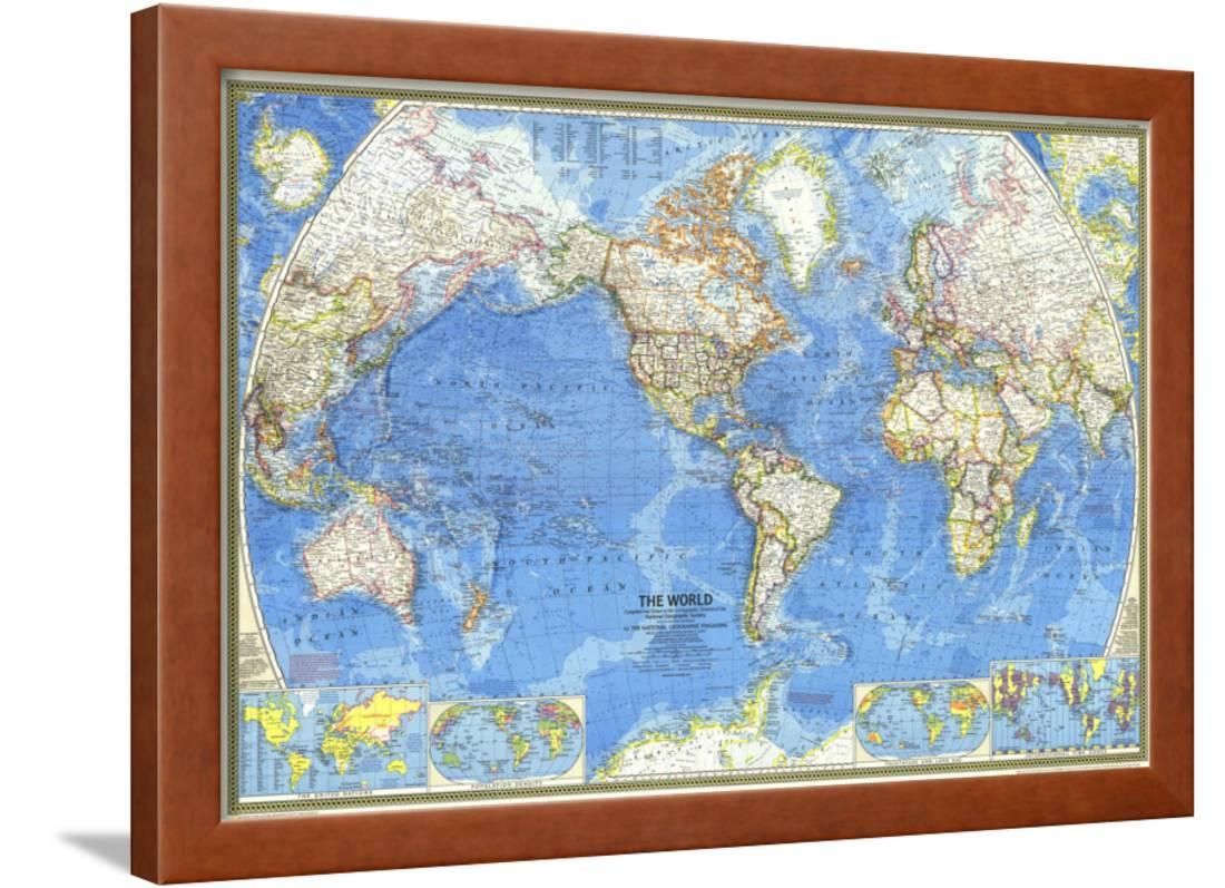1970 World Map Framed Print Wall Artnational Geographic Maps With Regard To Globe Wall Art (View 13 of 15)