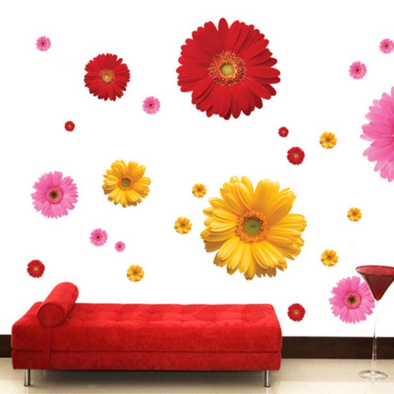1Set Yellow Flowers Decorative Combination Diy Wall Sticker Decor Within Yellow Bloom Wall Art (View 4 of 15)