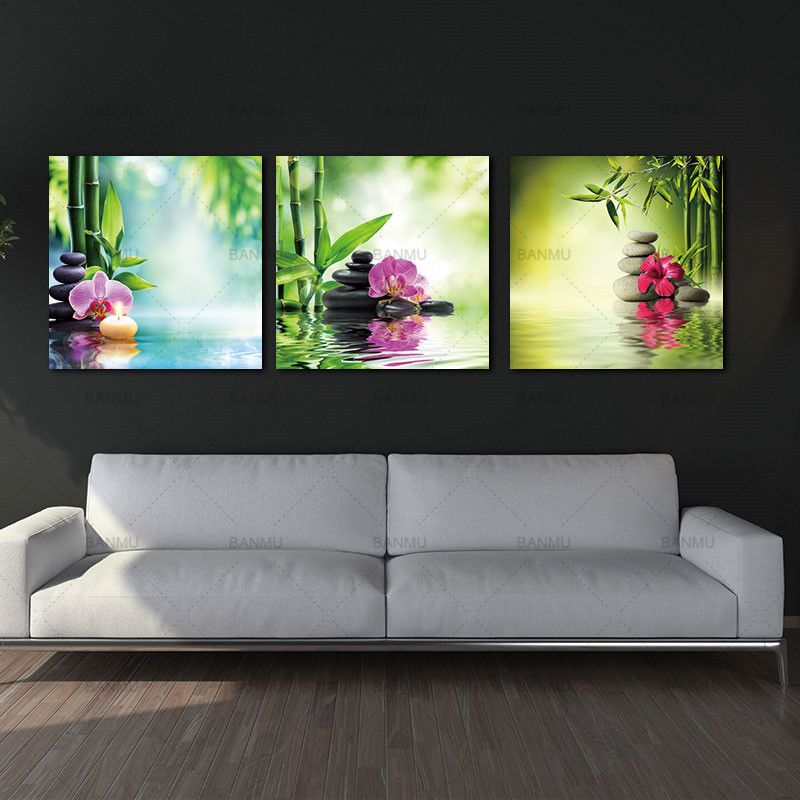 3 Panels Contemporary Zen Stone Landscape Artwork Giclee Canvas Prints With Zen Life Wall Art (View 5 of 15)