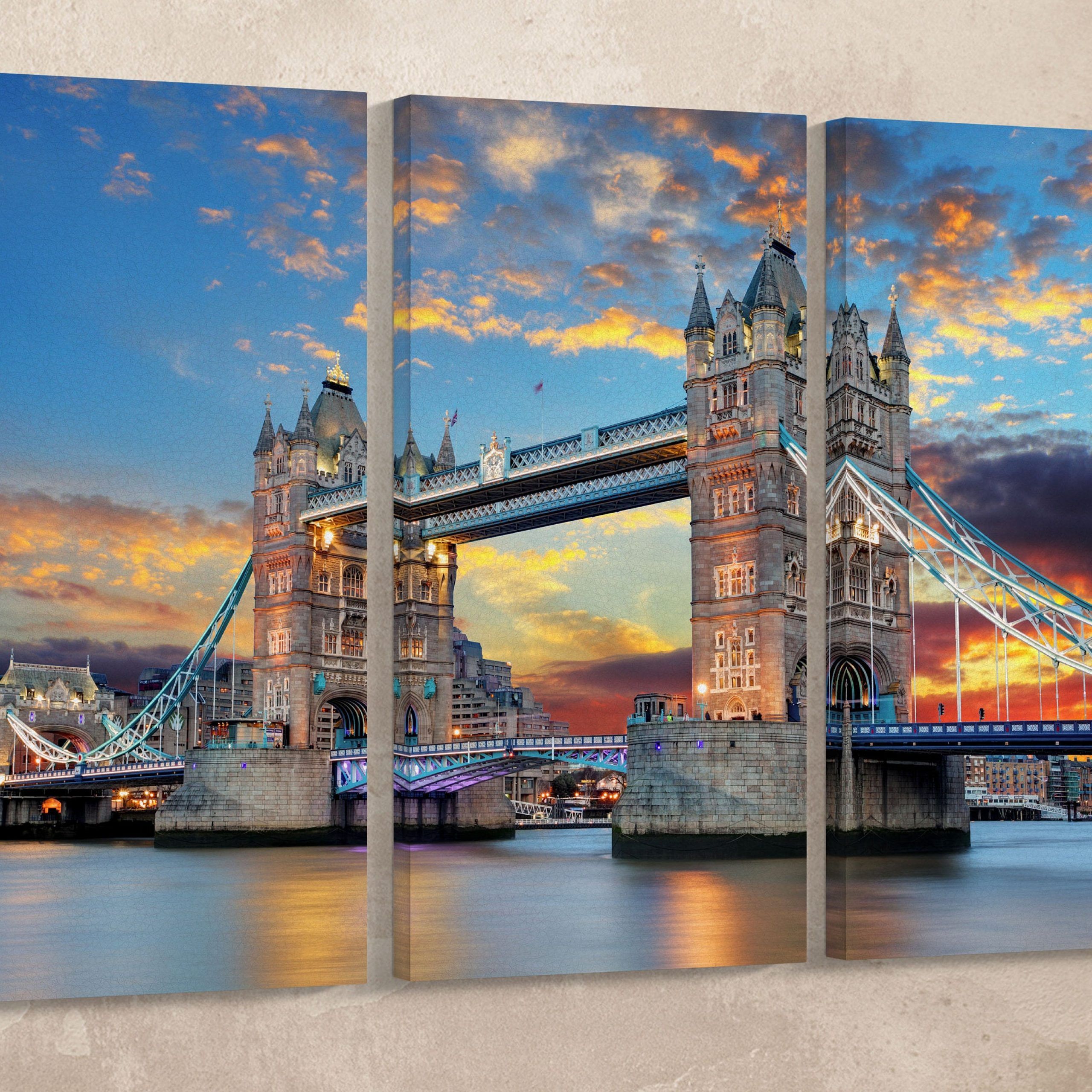 3 Pieces Tower Bridge London, Uk Leather Print/extra Large Print/multi In Tower Wall Art (View 11 of 15)