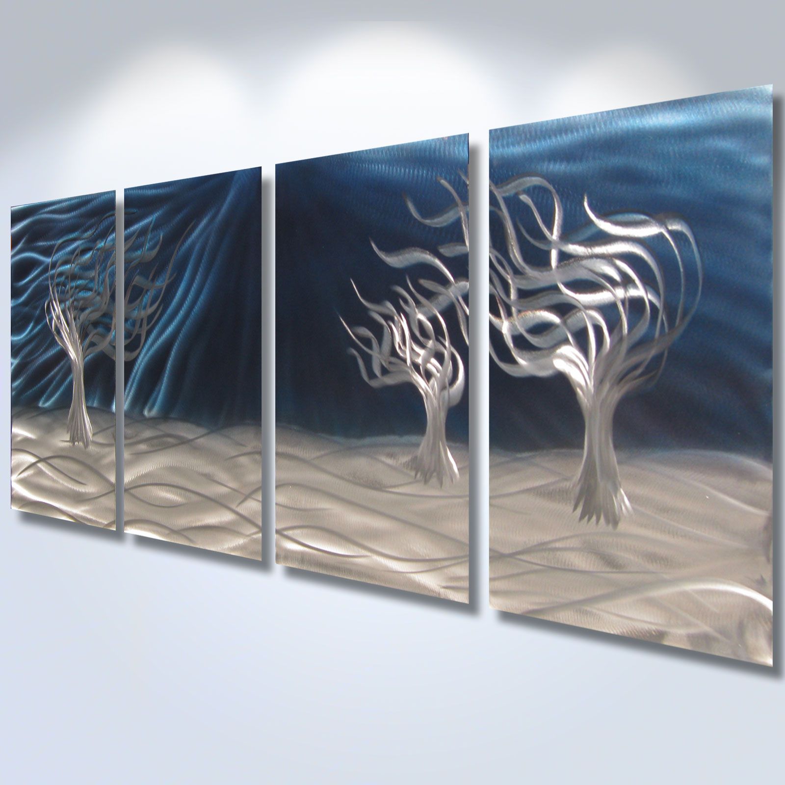 3 Trees Blue – Abstract Metal Wall Art Contemporary Modern Decor Inside Trees Silver Wall Art (View 2 of 15)