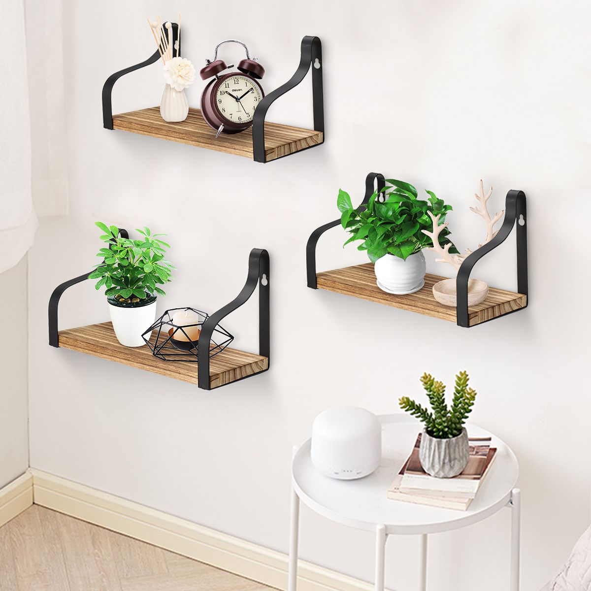 3Pcs/Set Rustic Wood Floating Shelves Wall Mounted Storage Shelf Multi In Wall Art With Shelves (View 1 of 15)