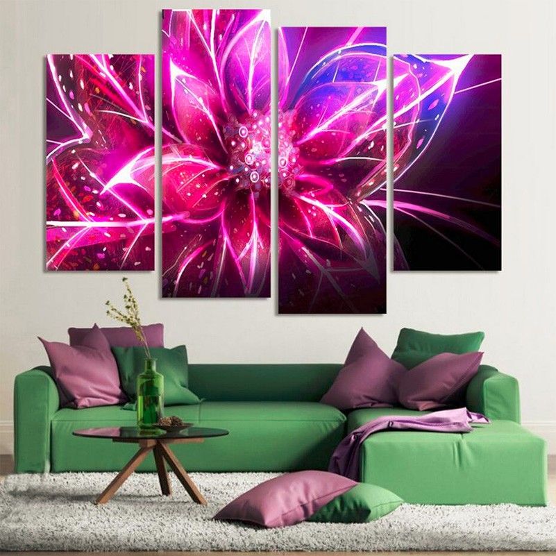 4 Pieces Abstract Red Flower Wall Art Picture Modern Home Decor Living Throughout Crestview Bloom Wall Art (View 3 of 15)