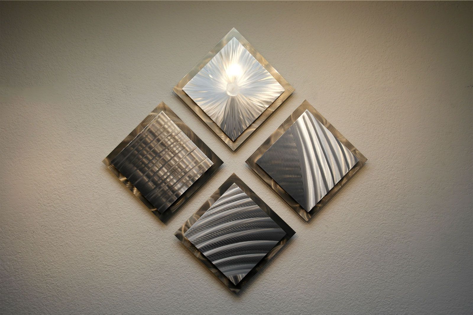 4 Squares  Gold Silver 35 X 35 – Metal Wall Art Abstract Sculpture Regarding Gold And Black Metal Wall Art (View 9 of 15)