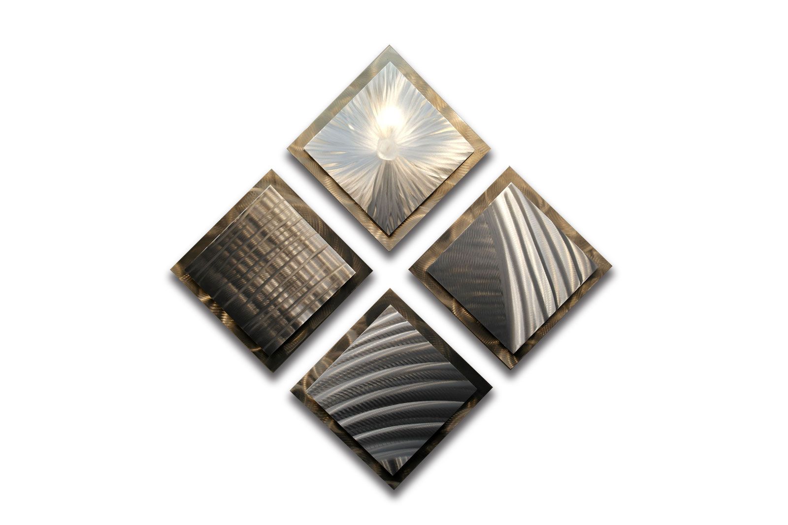 4 Squares  Gold Silver 35 X 35 – Metal Wall Art Abstract Sculpture Throughout Gold And Silver Metal Wall Art (View 9 of 15)