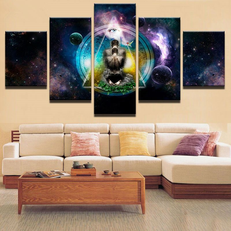 5 Panel Modular Picture The Earth And People Wall Art Home Decorative For Earth Wall Art (View 3 of 15)