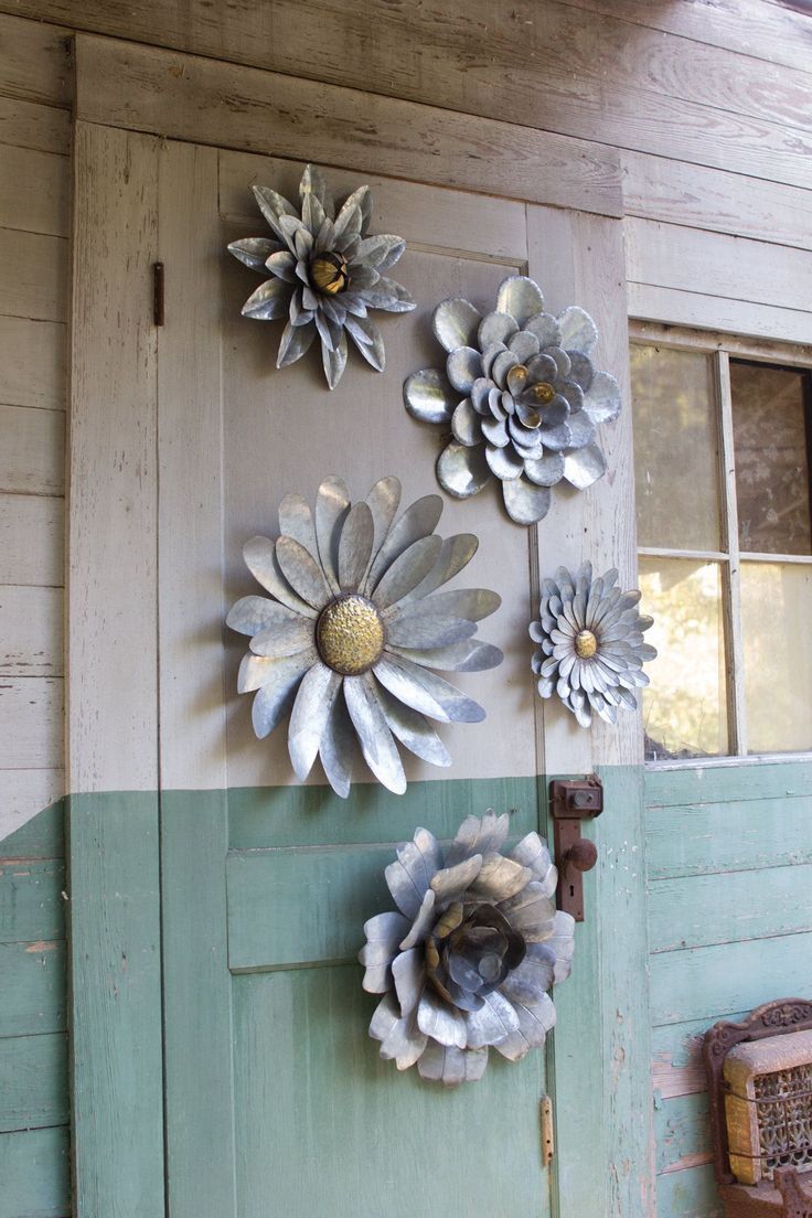 5 Piece Galvanized Metal Flower Hanging Wall Décor Set | Metal Flowers For Polished Metal Wall Art (View 7 of 15)