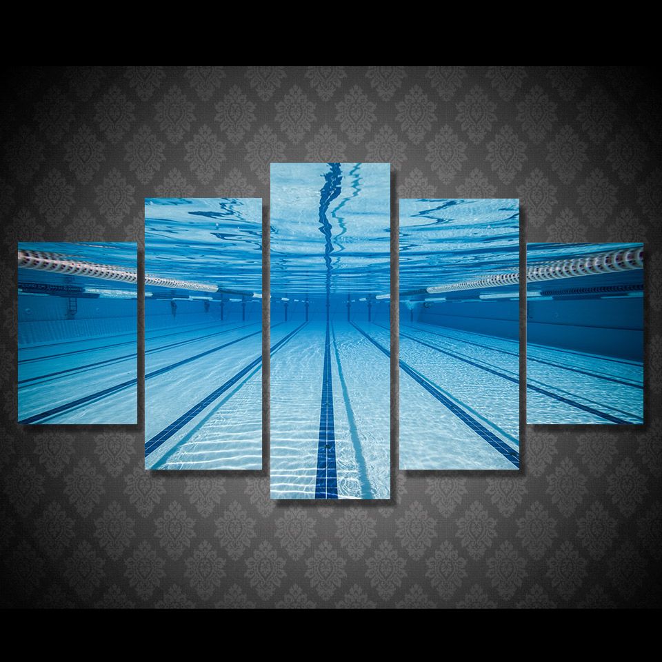 5 Pieces Canvas Prints Swimming Pool Underwater Painting Wall Art Throughout Swimming Wall Art (View 15 of 15)