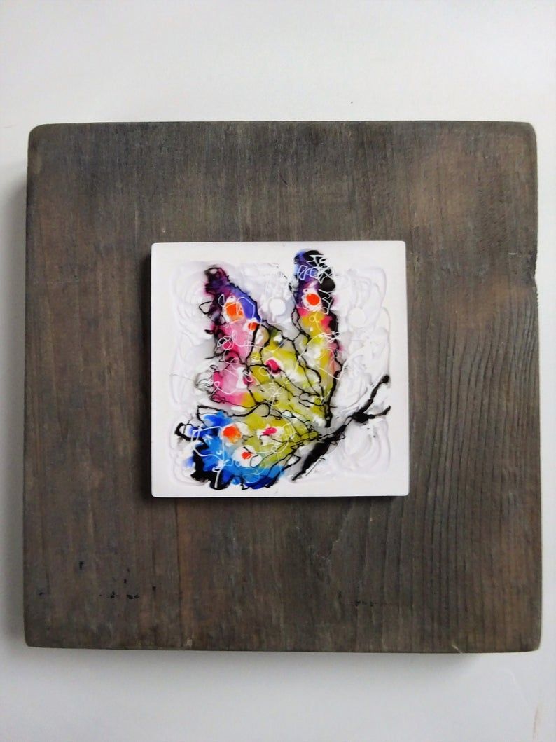 Abstract Butterfly 2 Mini Tile On Distressed Wood Wall Art (View 12 of 15)