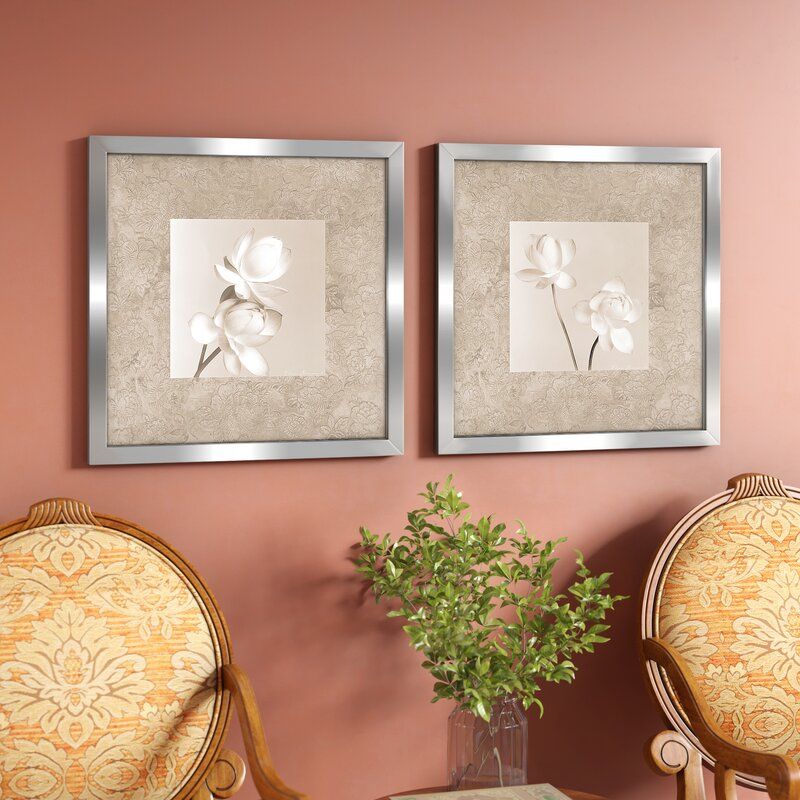 Alcott Hill® 'Lotus Duo' 2 Piece Framed Graphic Art Print Set On Glass Throughout 2 Piece Circle Wall Art (View 3 of 15)