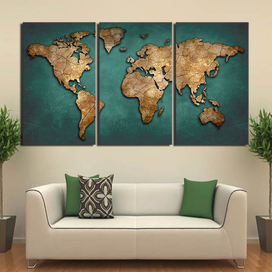 Aliexpress : Buy Hd Printed 3 Piece Canvas Art World Map Canvas For Globe Wall Art (View 15 of 15)