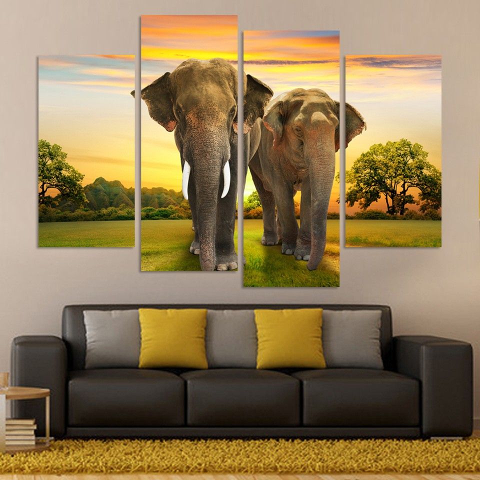 Aliexpress : Buy Wall Art 4 Pieces Painting Elephant Morden Painted Within Elephants Wall Art (View 1 of 15)
